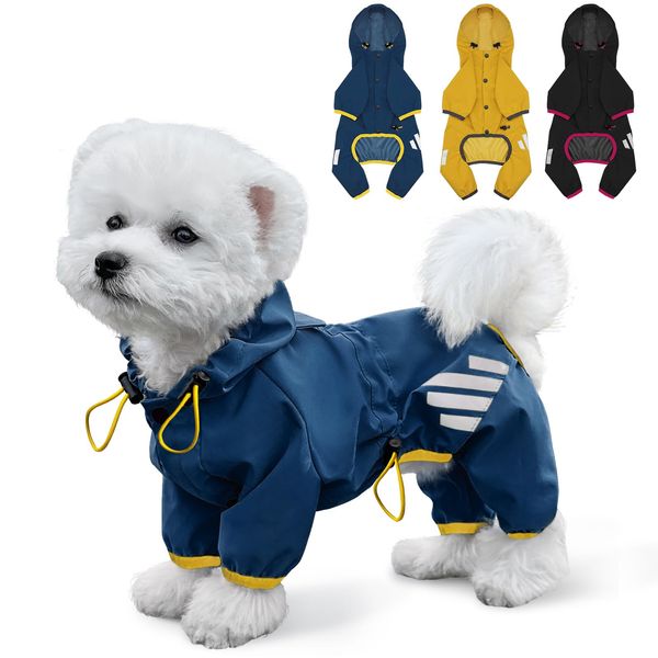 Dog Raincoat, Waterproof Dog Rain Jacket with Hood, Dog Rain Coat with Leash Hole, Reflective Strap for Small Medium Dogs, Lightweight Puppy Clothes(Blue,M)