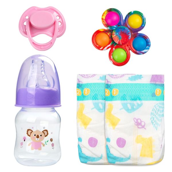 Reborn Baby Dolls Bottles and Pacifiers and Dipers and Fidget Spinner Baby Doll Accessories 5 Pieces Set for 17-24 Newborn Baby Dolls