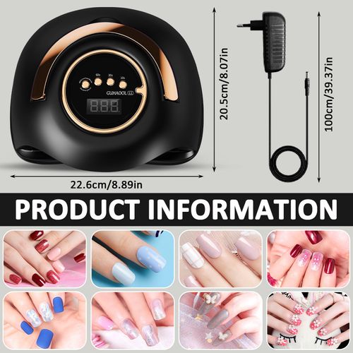 GUHAOOL Lampada Unghie UV LED, 180W Fornetto Unghie Può Curare Rapidamente, con 4 Timer 10s/30s/60s/99s,Sensore Di Avvio Automatico, LCD Display Lampada per unghie per Gel Nail Polish Light, Nero