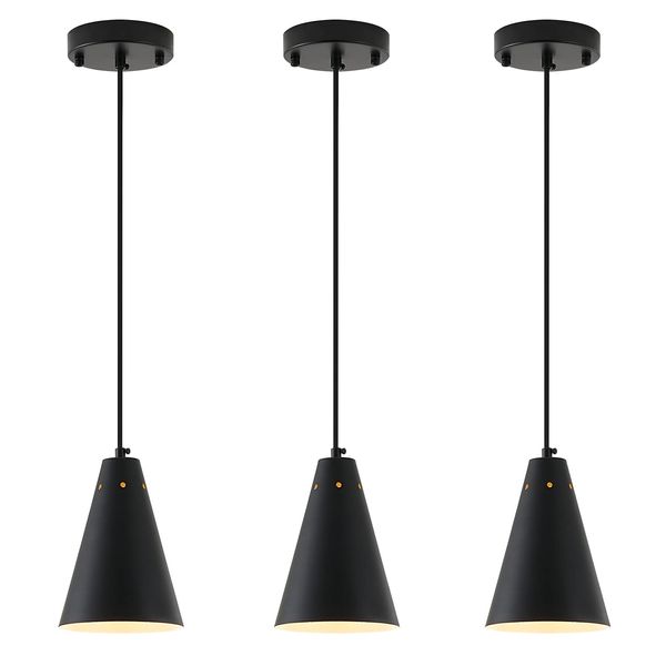 Dijiahua Black Pendant Lights 3 Pack for Kitchen Island,Small Modern Industrial Chandeliers with Cone Metal Shade,Mini Adjustable Cord Hanging Lighting Fixtures for Over Sink,Bar,Dining Room