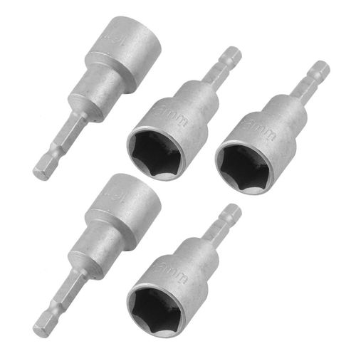 sourcingmap 5 Pcs 1/4" Shank 16mm Hex Socket Spanner Nut Setter Driver Bit Power Tool