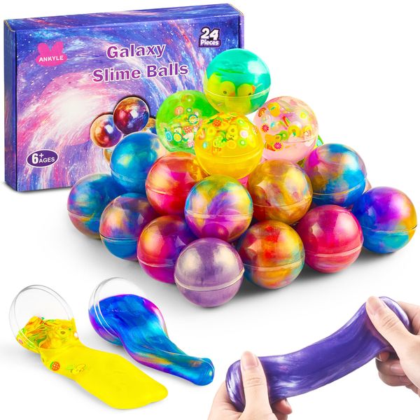 Ankyle 24 Pack Galaxy Slime Party Favors for Kids Slime Balls Bulk Stretchy & Non-Sticky DIY Stress Relief Putty Toy Birthday Halloween Christmas Stocking Stuffers, Classroom Reward for Girls Boys