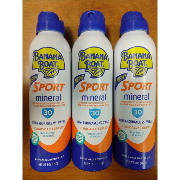 3 Cans: Banana Boat Sport Mineral Sunscreen Spray 5oz. SPF 30 Exp. 8/24 - W4A