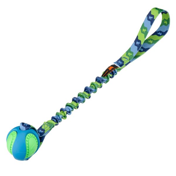 Tug-E-Nuff - PowerBall Bungee Tug | Shock Absorbing Bungee Handle | Durable Ball Toy for Dogs | Ideal for Interactive Dog Training and Dogs of All Ages | 43cm (17inches) in Size