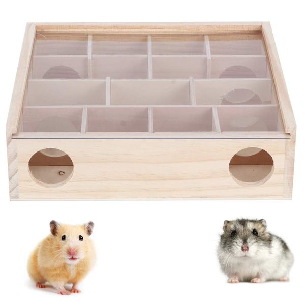 Hamster Cage for Hamster Hamster House 25x25x7cm Hamster Maze Mouse Mice naturál Wood Interactive Intelligent Pet Toy with Acrylic Glass