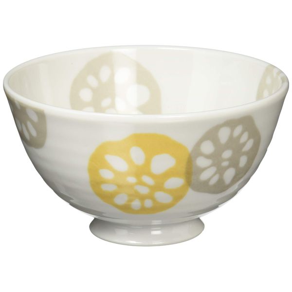 Mino Ware 134280 Lightweight Rice Bowl, Lotus Root Pattern, Yellow, Diameter Approx. 4.5 x Height 2.4 inches (11.5 x 6 cm), Microwave and Dishwasher Safe, Made in Japan