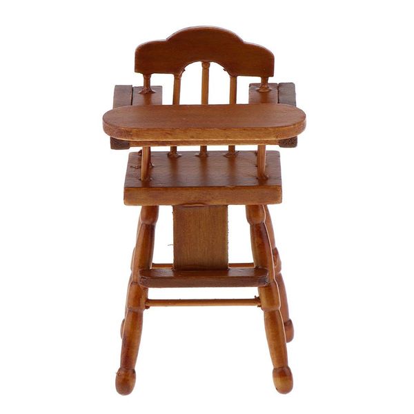 1/12 Dollhouse Chair Mini Chair Model Infant High Chair Wooden Armchair with Foldable Tray, Best Gift for Kids Girls - Wooden