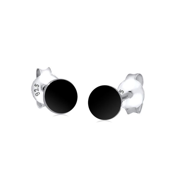 Elli Women's 925 Sterling Silver Black and Silver Basic Round Circle Earstuds
