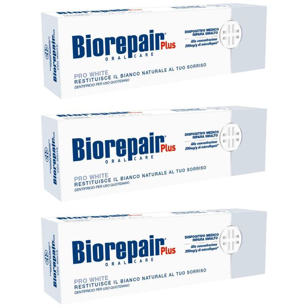 3 x Biorepair Pro White Italian Enamel Repair Whitening Toothpaste 75 ml