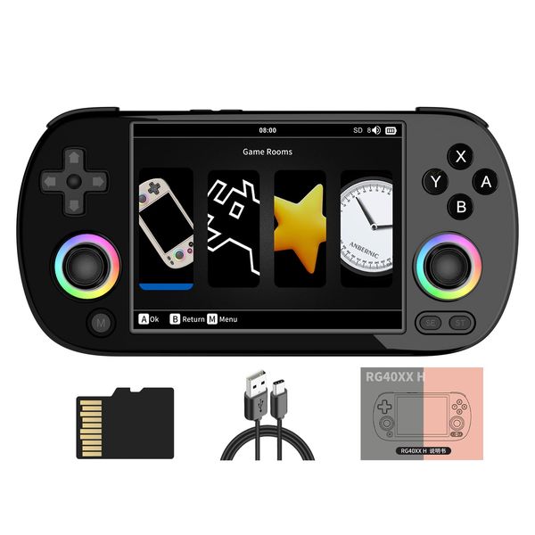 RG40XX H Retro Handheld Game Console 4.0-inch IPS Screen Linux System Game Player 64GB Card Preloaded 5000+ Games RGB Lighting 3200mAh Battery(RG40XX H-Black)