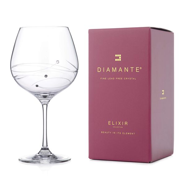 DIAMANTE Single Swarovski Hand Cut Spiral Gin Cocktail Copa Glass Adorned with Crystals in a Gift Box