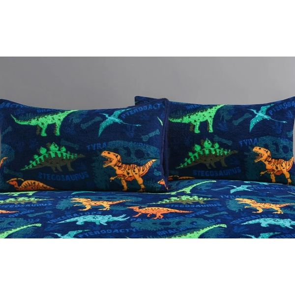 NIGHTZONE Teddy Bear Fleece Kids Dinosaur Duvet Cover Super Soft Warm Kids Bedding Set (Dinosaur Blue, Single)