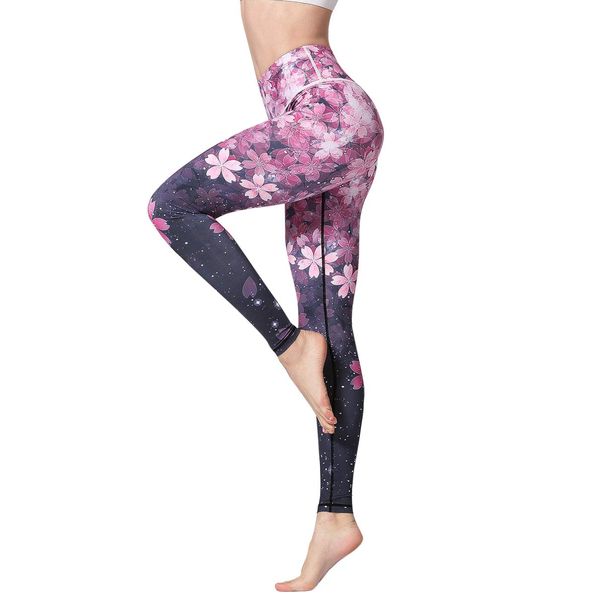 HAPYWER Yoga Leggings Damen High Waist Yogahose Bunt Gym Sport Leggings Tummy Control Running Workout - Stretch Kompressionshose mit Aufdruck für Frauen(Kirschblüte,M)