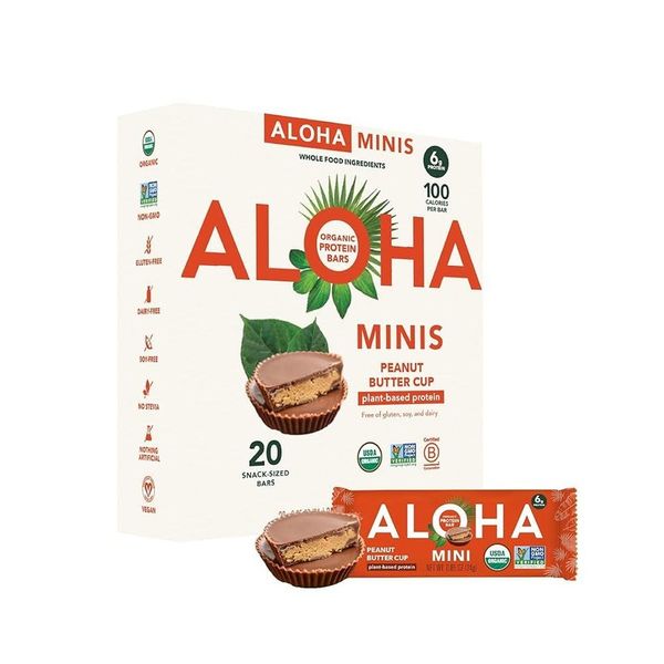 ALOHA Organic Plant-Based Protein Bar MINIS | Caramel Chocolate Pecan | 20 bars 24g | Vegan Low Sugar Gluten Free Low Carb GMO Free Stevia Free Soybean