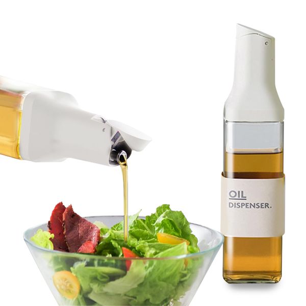 Gzsekken Oil Dispenser, Auto Flip Cap Oil Bottle Glass Cooking Oil Dispenser,Clear Oil and Vinegar Dispenser Bottle with Drip Free Spout 500ml Olive Oil Bottle Cooking Dispenser for Sauce, Vinegar