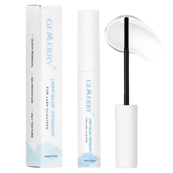 GEMERRY 5ML Cluster Eyelash Glue Remover Eyelash Extensions Remover for Individual Cluster DIY Eyelash Extensions Gentle Soothing Nourishing Self-Using Oil Texture Lash Glue Remover