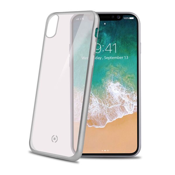 Celly ESLASERMAT900BK Laser Matt Protective Case for iPhone X/XS Silver/Black