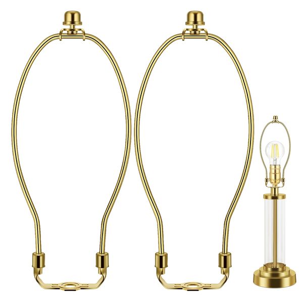 9 Inch 2 Set Brass Lamp Harp Holder with Lamp Finials and Standard Saddle Base Detachable Heavy Duty Metal Horn Frame Lampshade Bracket for Table and Floor Lamp