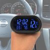 TKS 12/24 V Vehicle Multi-Function Car Voltmeter, Backlight, Dashboard Mount, Clock Thermometer, Compact, Interior and Outside Temperature Measurement, Alarm Function, 4 in 1 Function, Easy