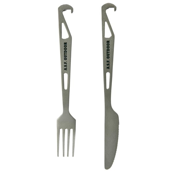 A.S.F. OUTDOOR Titanium Cutlery Set (Fork with Hook, Knife with Hook)