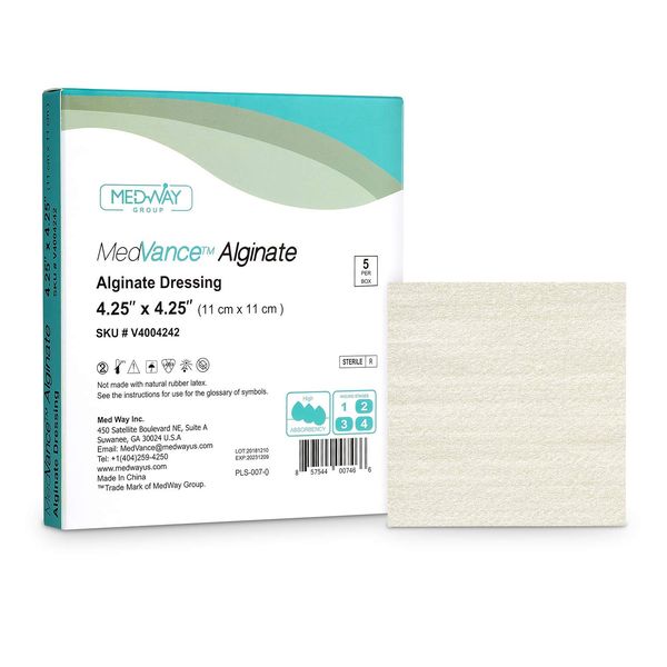 MedVance TM Alginate – Calcium Alginate Dressing 4.25"x4.25" Box of 5 dressings