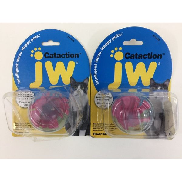 2 JW PET CATACTION FLOWER BALLS CAT TOY PLASTIC BALL WITH RATTLE BEADS