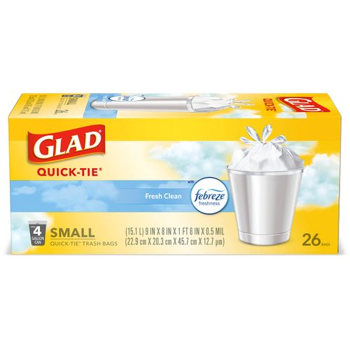 Glad OdorShield Small Trash Bags - Febreze Fresh Clean - 4 Gallon - 26 Count - 6 Pack