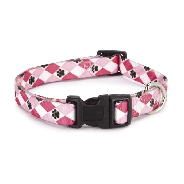 Casual Canine Nylon Pooch Patterns Dog Collar, Fits Necks 6" to 10", Pink Argyle