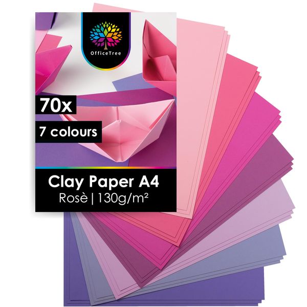 OfficeTree 70 x Pink Coloured Paper A4-7 Colours - 130 g/m² - Crafting Set Children Coloured Card A4 for Crafting Designs - Pink Construction Paper - Coloured Card A4