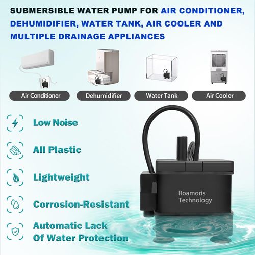 Roamoris Small Pump With Level Sensor 110V Automatic Submersible Water Pump Mini HVAC Condensate Pump For Dehumidifier,Air Conditioner, Ice Maker, Furnace,Air Cooler,Auto Shut Off,PM01