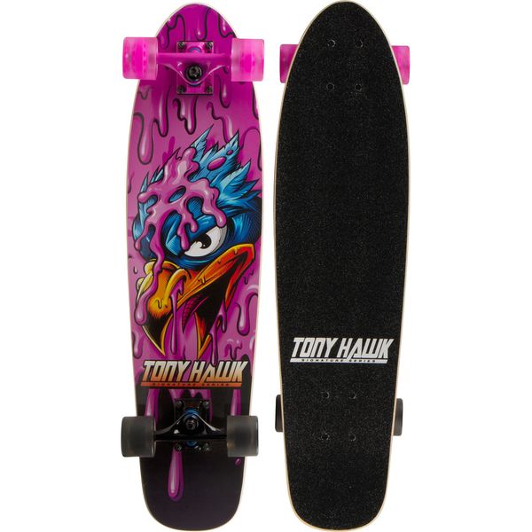 Tony Hawk 31" Complete Cruiser Skateboard, 9-ply Maple Deck Skateboard for Cruising, Carving, Tricks and Downhill, Pink Hawk