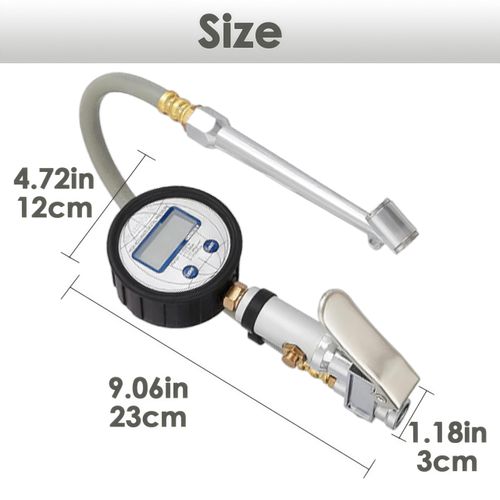 Primero Basics Digital Tire Inflator with Pressure Gauge – 200 PSI Air Pressure Gauge, Tire Inflator Nozzle, Air Chuck, for Car, SUV, Motorcycle, Air Compressor Accessories