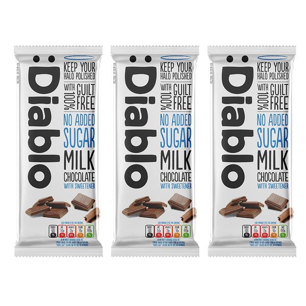 Diablo Milk Chocolate with Sweetener | Sweetened by Maltitol | No Added Sugar| Perfect for Gifting | 85g. (Pack Of 3)