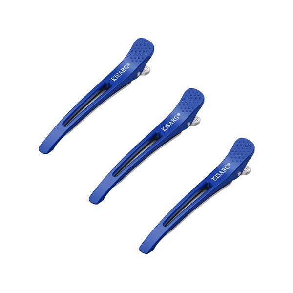 KISARG Duck Curl Hair Clips, Hairdresser Curl Clips, Bangs, Barbers, Commercial Clips, Hair Accessories, No Traces, Anti-Slip, Bulk Purchase, Set of 3, 4.5 inches (11.5 cm), Blue