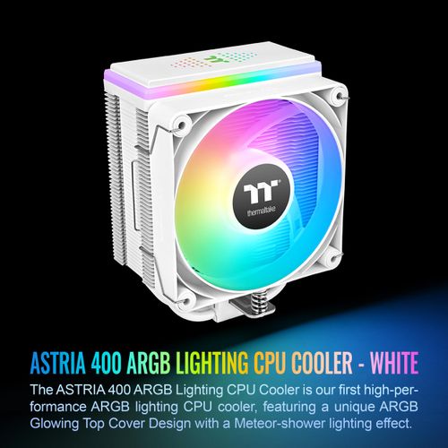 Thermaltake ASTRIA 400 ARGB CPU Cooler; 6 Copper Heat Pipes; 120mm PWM Fan; 500~1800RPM; Single Tower; Intel/AMD; 230W TDP; White; CL-P138-CA12SW-A