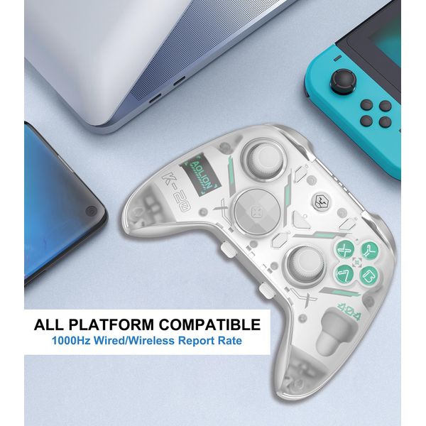 BLESSOURCE PC Controller,Bluetooth Controller with Hall Triggers,Hall Joysticks,RGB Light,for PC/Switch/iOS/Android 1000mAh with Charging Dock.