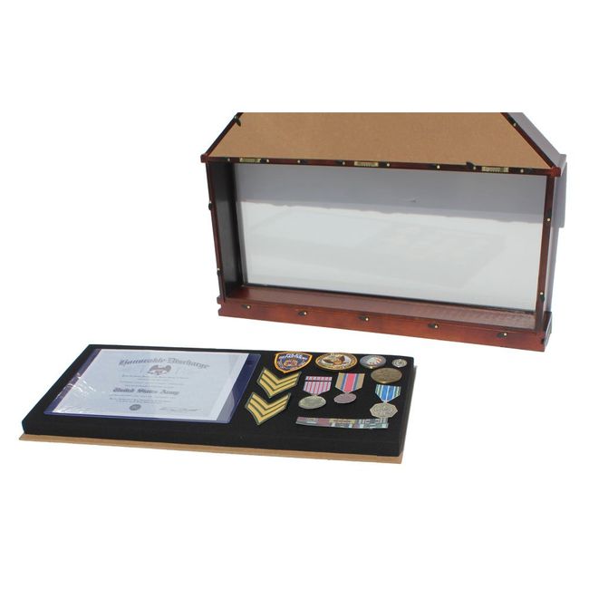 Flag and Memorabilia Challenge Coin Medals Pin Display Case Cabinet Holder  W/98% UV Door 