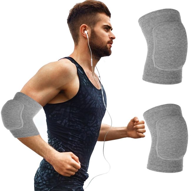 COMNICO Arm Brace Pads Elbow Protector Strap Pair Gray, Breathable Anti-Collision Sponge Tendonitis Fitness Volleyball Basketball Tennis Golfers Knee Support Band for Kids Men Women Elderly