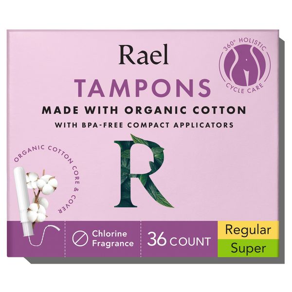 Rael Tampons, Compact Applicator Tampon Made with Organic Cotton - Tampons Multipack, Regular and Super Absorbency, BPA-Free, Chlorine Free, Leak Locker Technology (36 Count, Bundle)