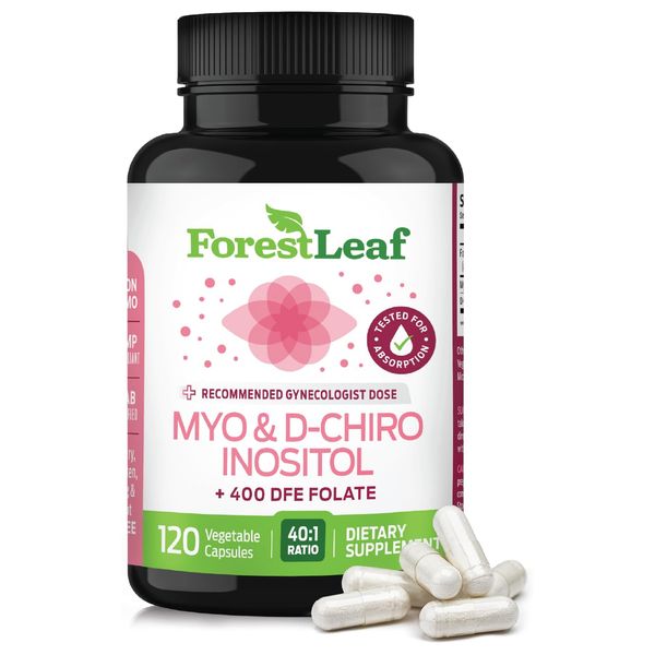 Myo-Inositol & D-Chiro Inositol Supplement for Women's Health | Fertility Supplements Women | Inositol 40:1 Ratio Support Ovarian Function & Healthy Hormone Balance Women | 2050mg | 120 Powder Caps
