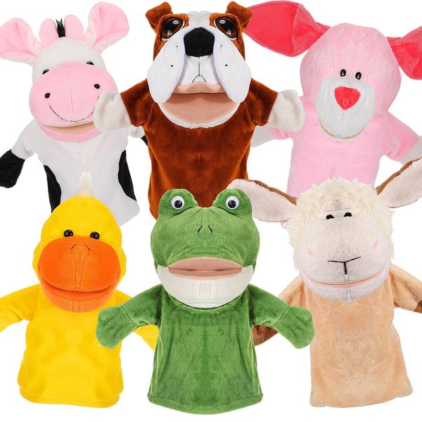 Gemscream 6 Pcs Hand Puppet Animal Hand Puppet Set with Working Mouth 9.8 Inch Animal Puppet Soft Plush Toy for Storytelling Teaching Preschool Show Theater Birthday Gifts(Farm Animals)