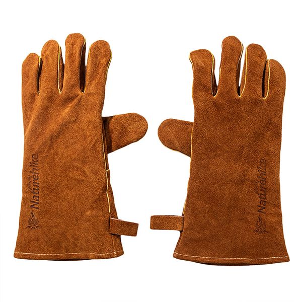 Naturehike Official Shop Heat Resistant Gloves, Made of Cowhide Leather, Heat Resistant to 162°F (500°C), High Temperature Resistant, Abrasion Resistant, 3-Layer Construction, Camping, BBQ, Cooking, Outdoor, Wood Stove, Bonfire Stand, For Work (13.8 x 5.5