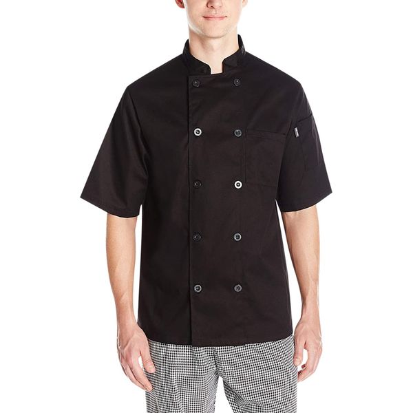 Chef Code Men's Short Sleeve Unisex Classic Chef Coat, Black, Large