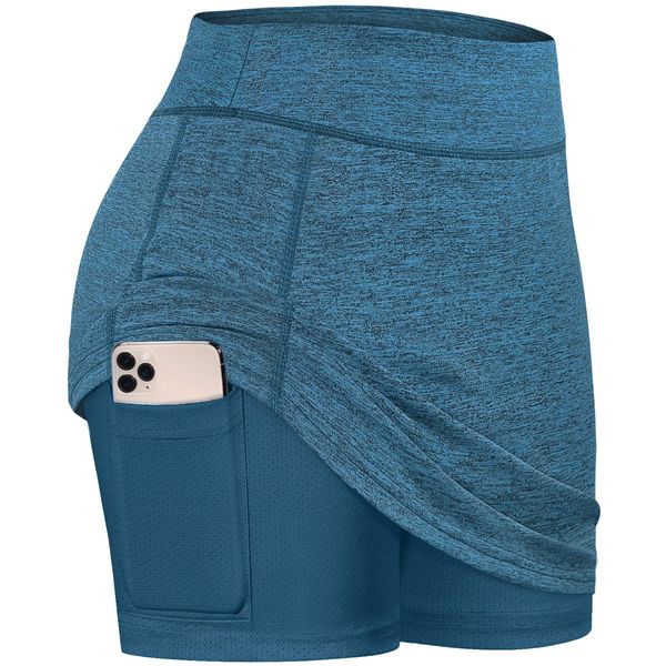 BLEVONH Skorts Skirts for Women,Soft Cute Workout Tennis Skirt Ladies Loose Fit Sports Running Skort Recreation Outdoor Shorts Blue Green M