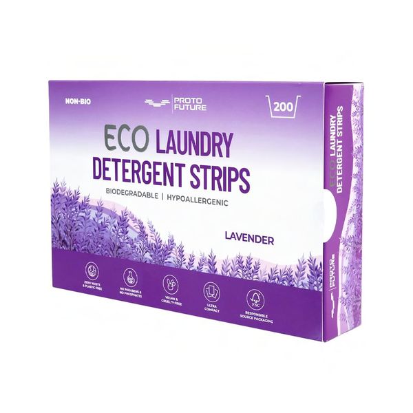 Proto Future Eco-Friendly Laundry Detergent Sheets - Biodegradable, Hypoallergenic, Zero Waste, Plastic-Free Eco-Strips - No Enzymes, Plant-Based Formula (Lavender, 200 Loads)