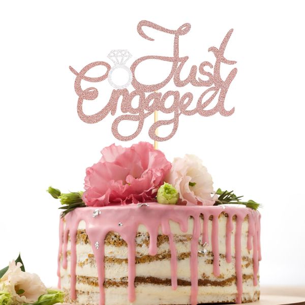 Sotpot 1 Pack Just Engaged Cake Topper, Rose Gold Glitter We're Engaged Cake Pick Engagement Party Decorations Bridal Engagement Wedding Cupcake Decoration Party Supplies