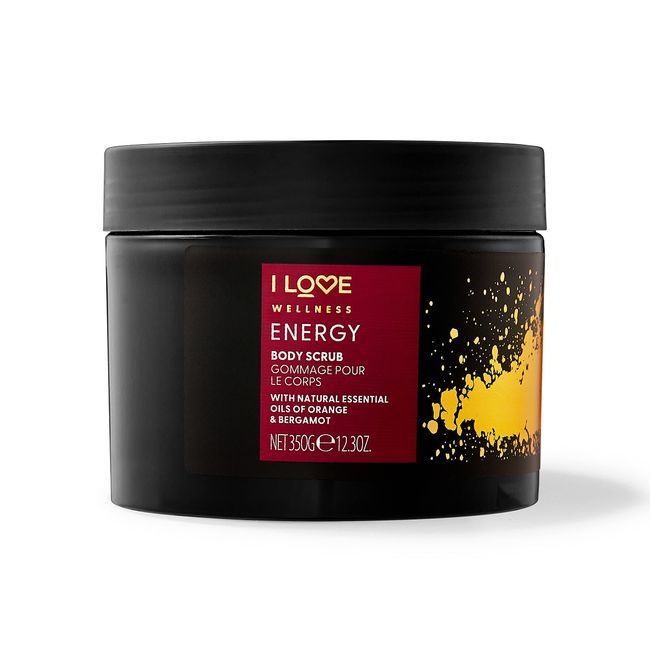 I Love Wellness ENERGY Body Scrub, With Natural Essential Oils of Orange & Bergamot, Gently Exfoliates Skin, Unclogs Pores & Removes Impurities, Vegan-Friendly - 350g