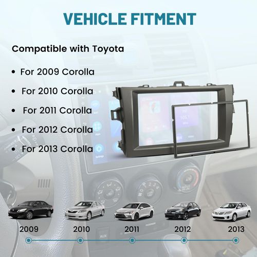 NuIth Grey Double DIN Radio Dash Kits for Toyota Corolla 2009-2013, Double Din Radio Mount Housing Bracket Installation Trim Bezel Kit Installation Aftermarket Stereo (Dash Kit)