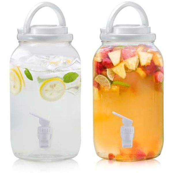 2 Pcs 1 Gallon Plastic Beverage Dispenser with Spigot Clear Plastic Drink
