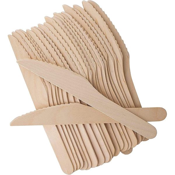 Efforias Pack of 100 Wooden Disposable Knives - Biodegradable & Plastic Free Wooden Knives - Ideal for Wedding, Picnic, Party, Office Eco Friendly